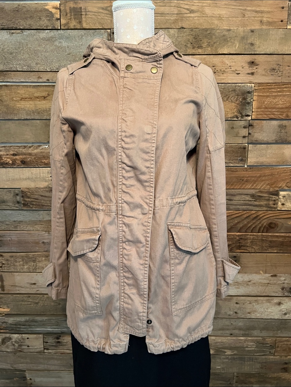Women’s Taupe Hooded Utility Jacket